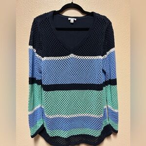 Croft & Barrow V-Neck Sweater - Navy, Blue, Green, and White